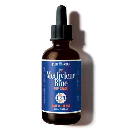 Pharmaceutical Grade Methylene Blue 1% (60 mL) Third-Party Tested USP-Grade Methylene Blue for Humans Formaldehyde and Alcohol Free Methylene Blue Pharmaceutical Grade in Amber Dropper Bottle